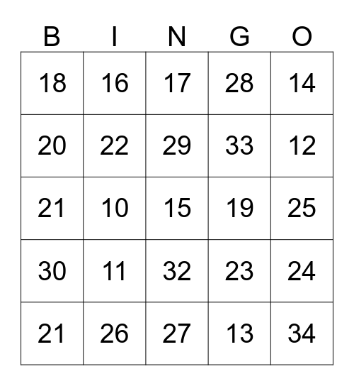 Los numeros Bingo Card