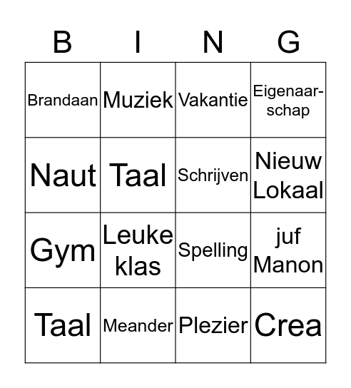 Groep 6 Bingo Card