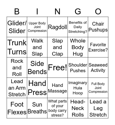 Sensory Movement Bingo Card