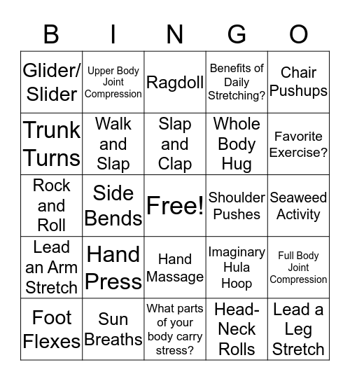 Sensory Movement Bingo Card