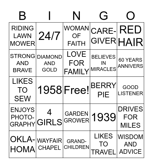 JUNE'S 80TH BIRTHDAY PARTY Bingo Card