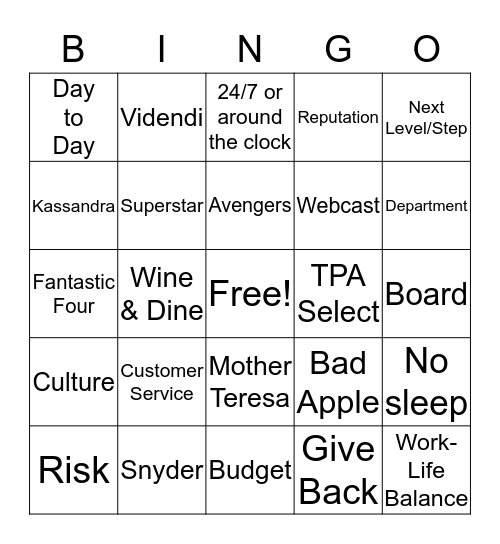 Untitled Bingo Card