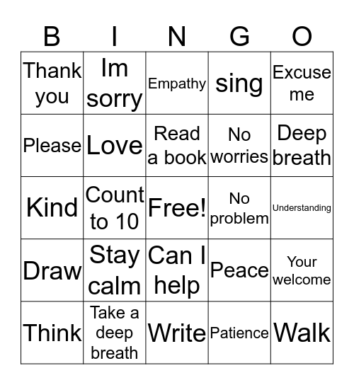 Conflict Resolution Bingo Card