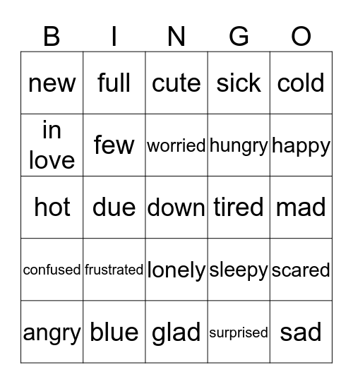 feelings & long "u" sound Bingo Card