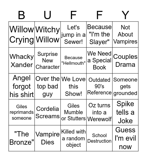 Buffy the Vampire Slayer Bingo Card