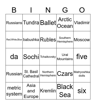 Russia  Bingo Card