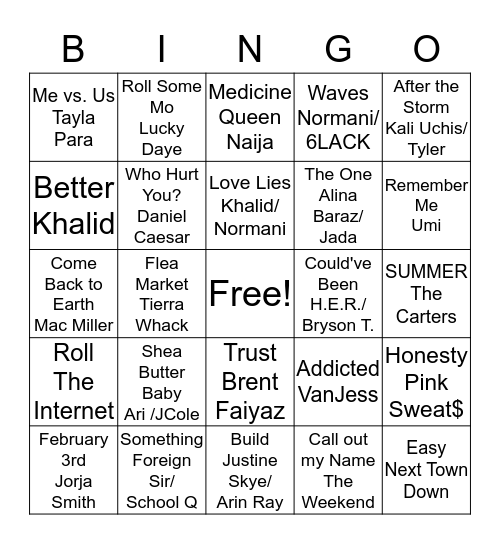 Jawana's Bridal Shower Bingo Card