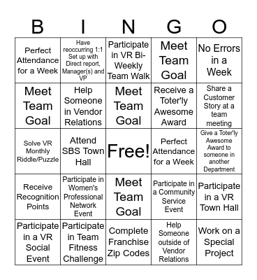 Vendor Relations July Bingo Card