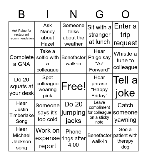 FUN FRIDAY Bingo Card