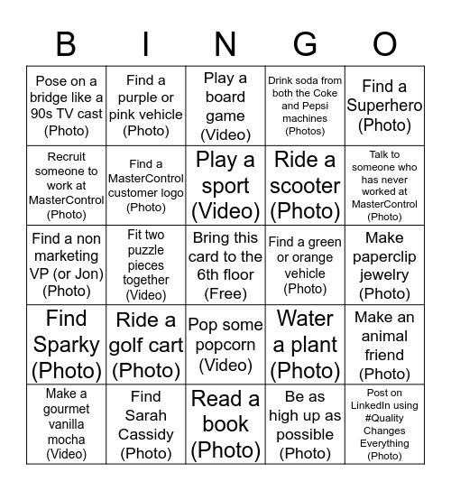 Marketing Scavenger Hunt Bingo Card