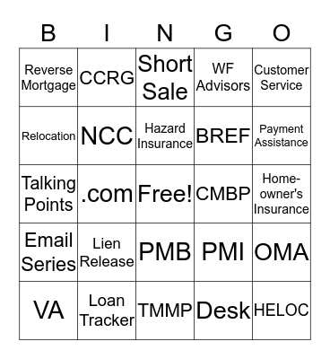 Mortgage Bingo Card