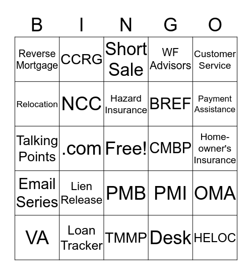 Mortgage Bingo Card