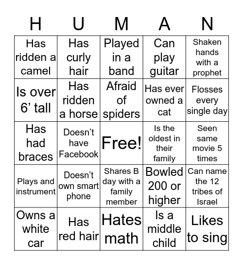 HUMAN BINGO Card