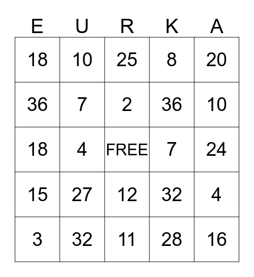 Eureka Bingo Card