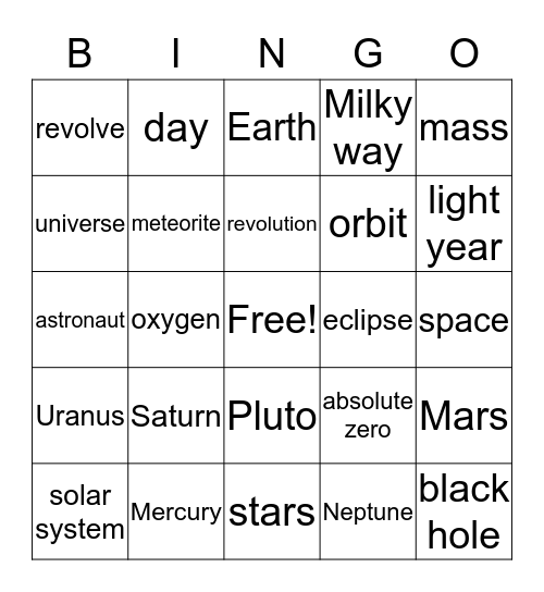 Space Bingo Card