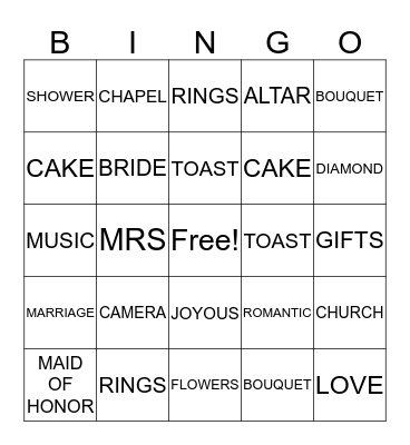 BRIDAL SHOWER BINGO Card