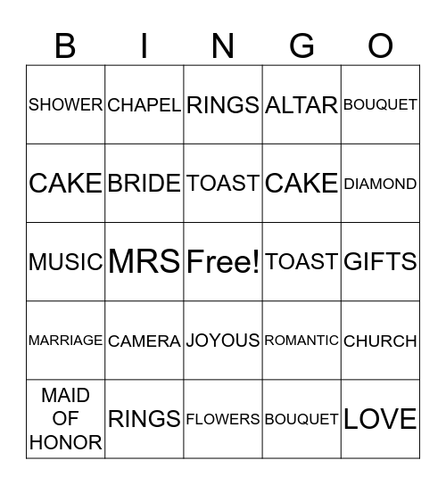 BRIDAL SHOWER BINGO Card