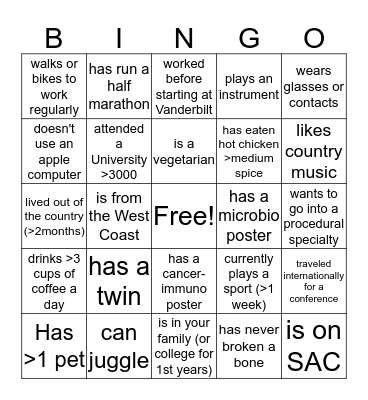 Name________________ College_____________ Bingo Card