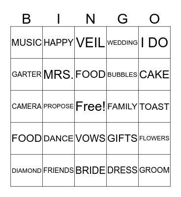 BRIDAL SHOWER BINGO Card