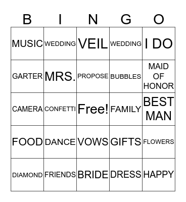 BRIDAL SHOWER BINGO Card