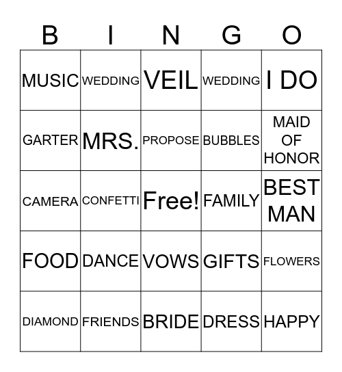 BRIDAL SHOWER BINGO Card