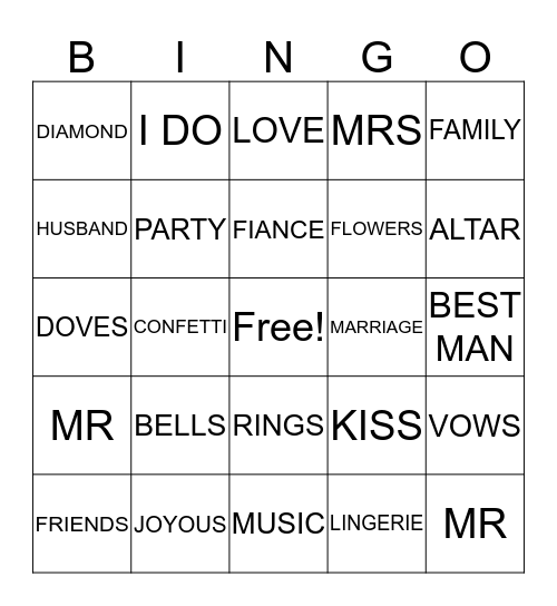 BRIDAL SHOWER BINGO Card