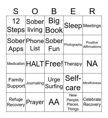 Recovery Bingo Card