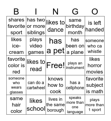 Get to know your team Bingo Card