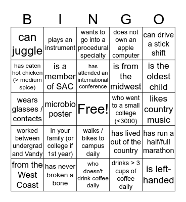 Name_________________College____________ Bingo Card