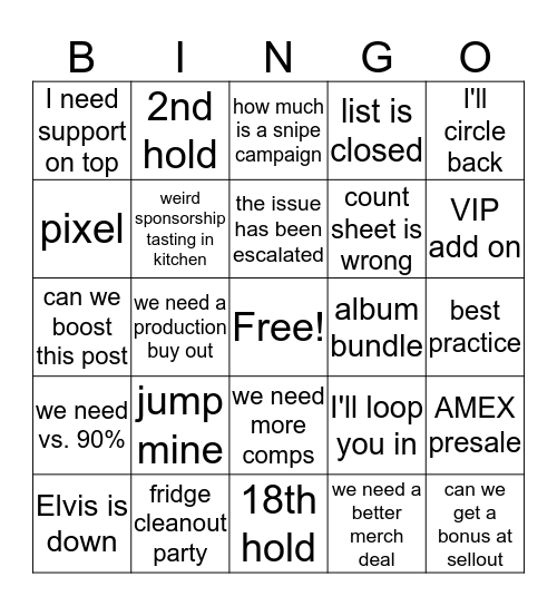 Bowery Presents Bingo Card