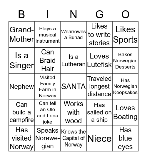 Leraas Family Reunion 2019 Bingo Card
