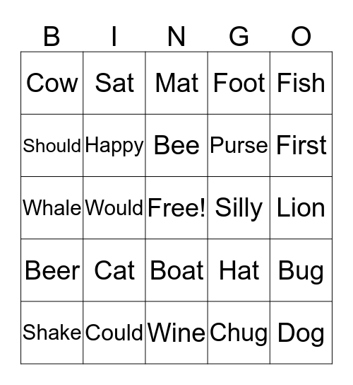 Drunk Phonics Bingo Card