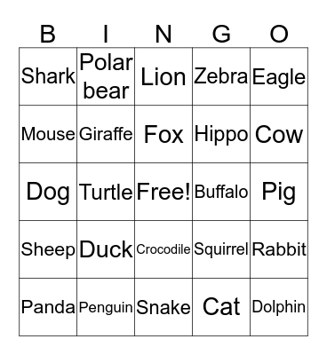 ANIMAL BINGO Card