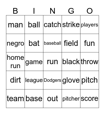 Jackie Robinson Bingo Card