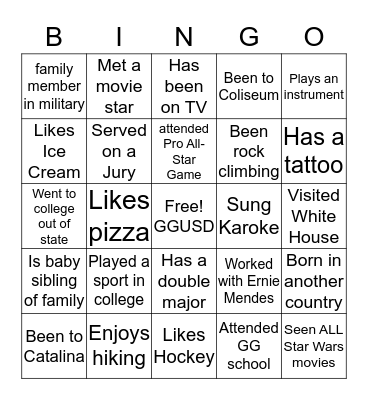 GGSAA 2019 Bingo Card