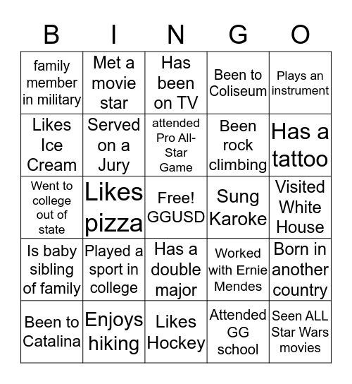 GGSAA 2019 Bingo Card