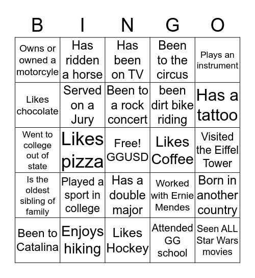 GGSAA 2019 Bingo Card