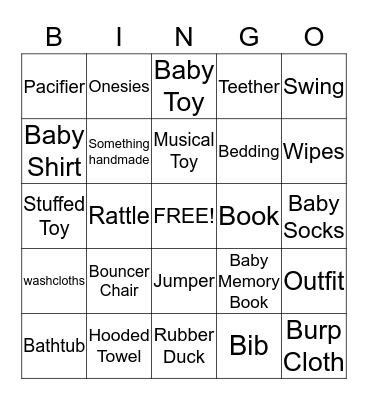 Kristin's Baby Shower Bingo Card