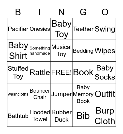 Kristin's Baby Shower Bingo Card
