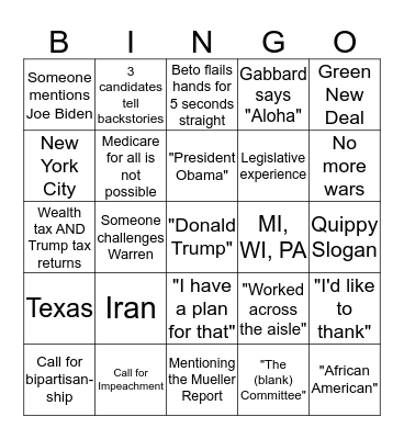 Democratic Debate Night One Bingo Card