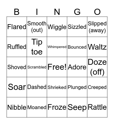 Vivid Verbs Bingo Card