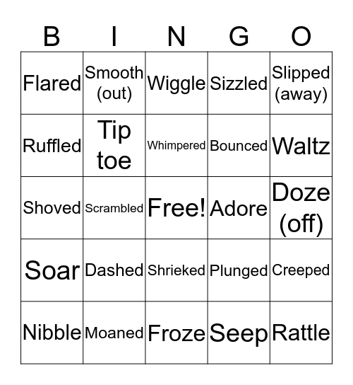 Vivid Verbs Bingo Card