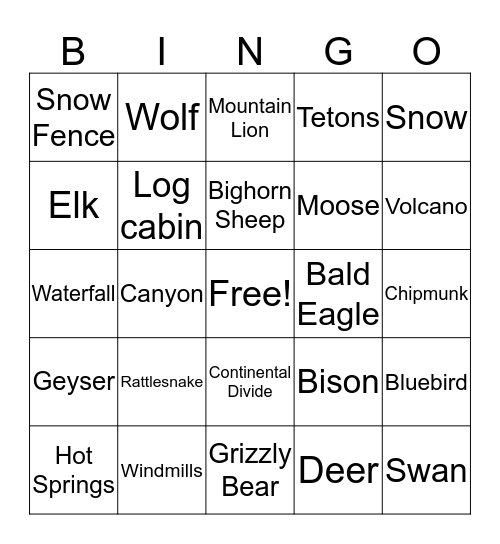 Trip BINGO Card