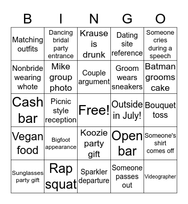 Wedding Bingo Card