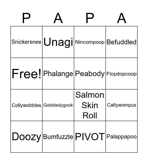 Papas Got a Bag of Jokes Bingo Card