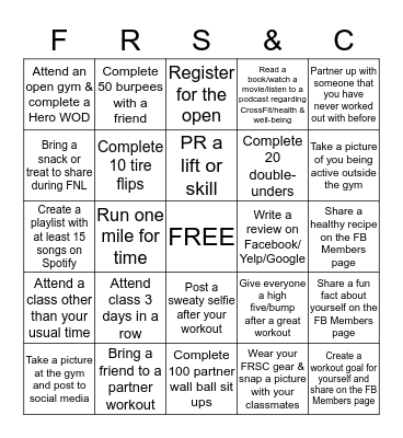 FRSC 2019 OPEN MEMBER BINGO Card