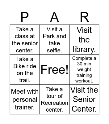 City Of Cedar Hill Parks & Rec Bingo Card