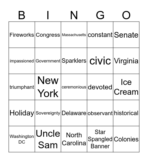 July 4th Blackout Bingo Card