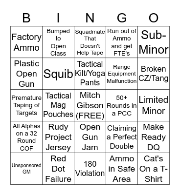 2019 USPSA Oklahoma Section Bingo Card