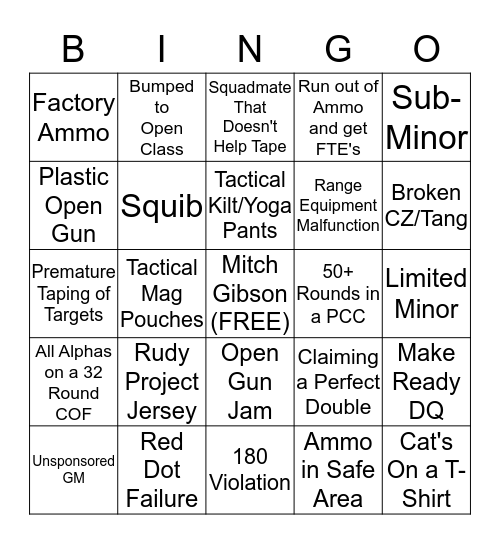 2019 USPSA Oklahoma Section Bingo Card